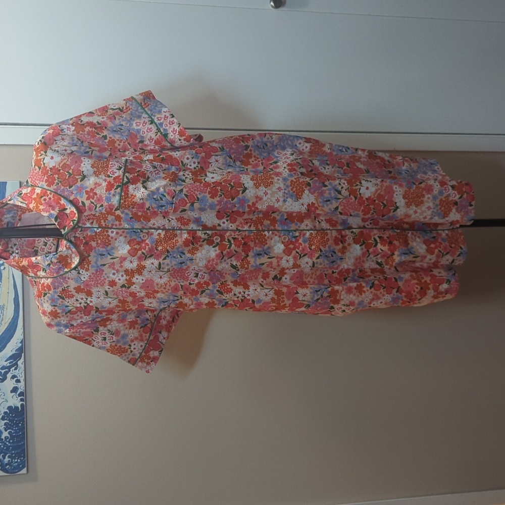 ban.do Floral Button-Front Short Sleeve Dress in Coral, Pink, Blue